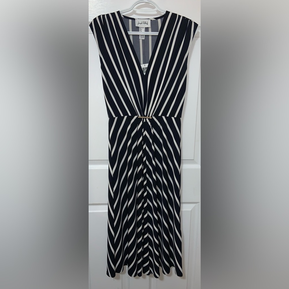 NEW 🇨🇦 Joseph Ribkoff Navy and White Striped Midi Dress - Picture 9 of 9